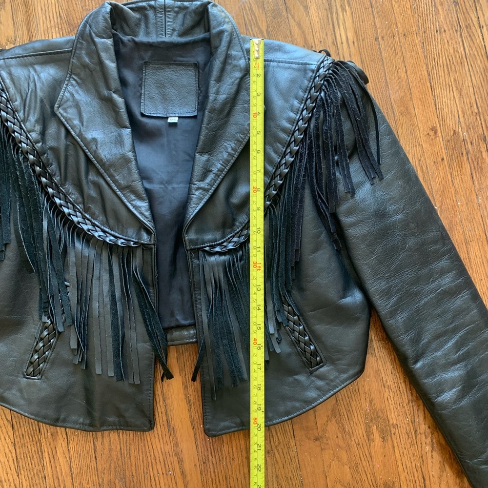 Vintage Black Fringe Leather Cropped Jacket - Women - Picture 15 of 16